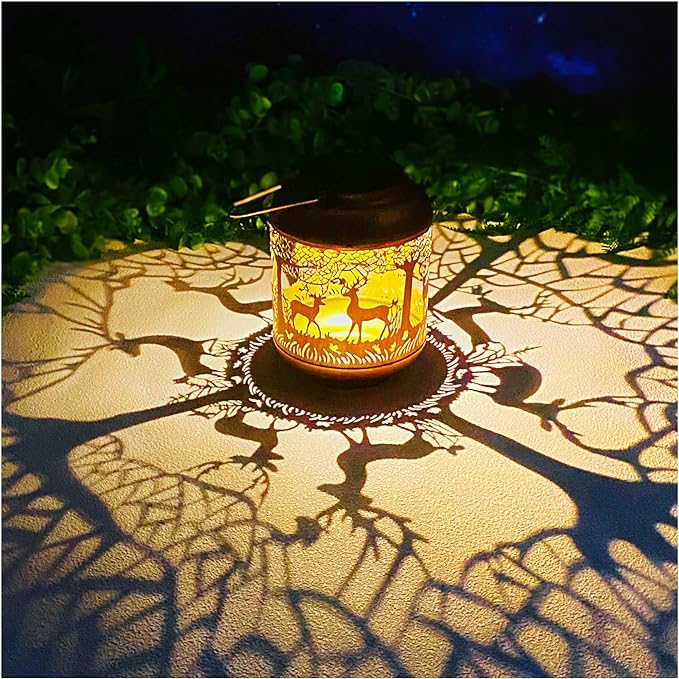Deer Solar Lanterns Outdoor Waterproof Hanging Solar Lights Deer Gifts for Women Men Metal Decorative LED Lanterns for Yard,Patio,Lawn,Tabletop,Pathway,Landscape,Garden Decor