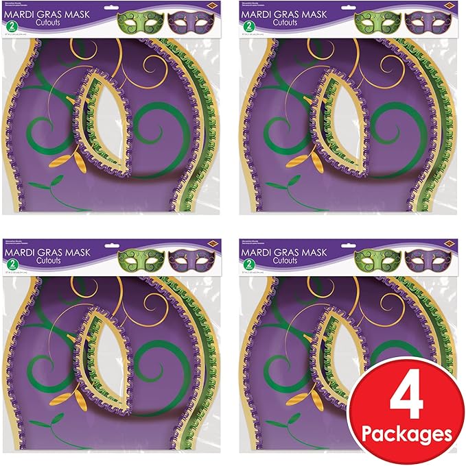 Beistle 8 Piece Jumbo Mardi Gras Decorations Masquerade Mask Cutouts New Orleans Party Décor