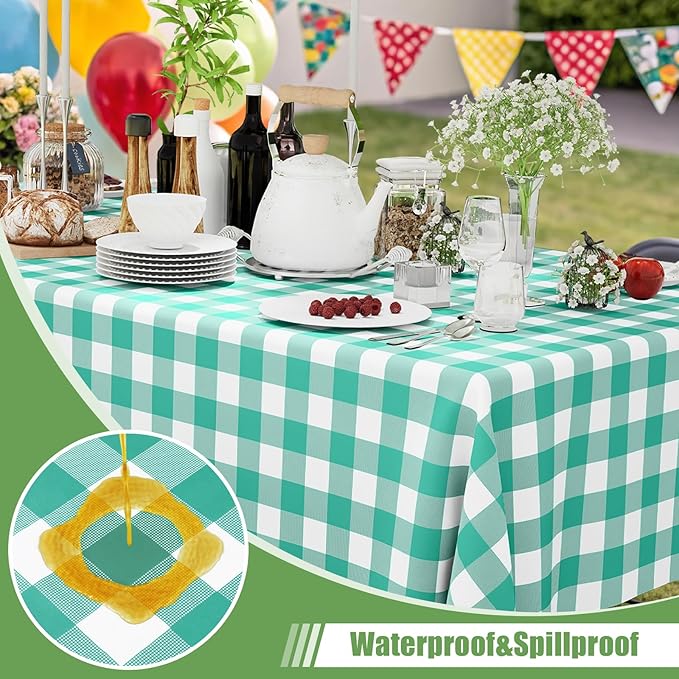 Smiry 3 Pack Teal Gingham Disposable Tablecloths - 54" x 108" Heavy Duty Plastic Table Cloth, Waterproof Buffalo Plaid Table Covers for Picnic, Banquets, Outdoor Parties
