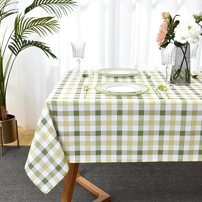 Classic Gingham Tablecloth Fabric - Oblong 58x120 Water Resistant Chequered Pattern Table Cloth for Indoor/Outdoor Use - Tabletop Cover for Birthday, Picnics, Gardens, and Parties