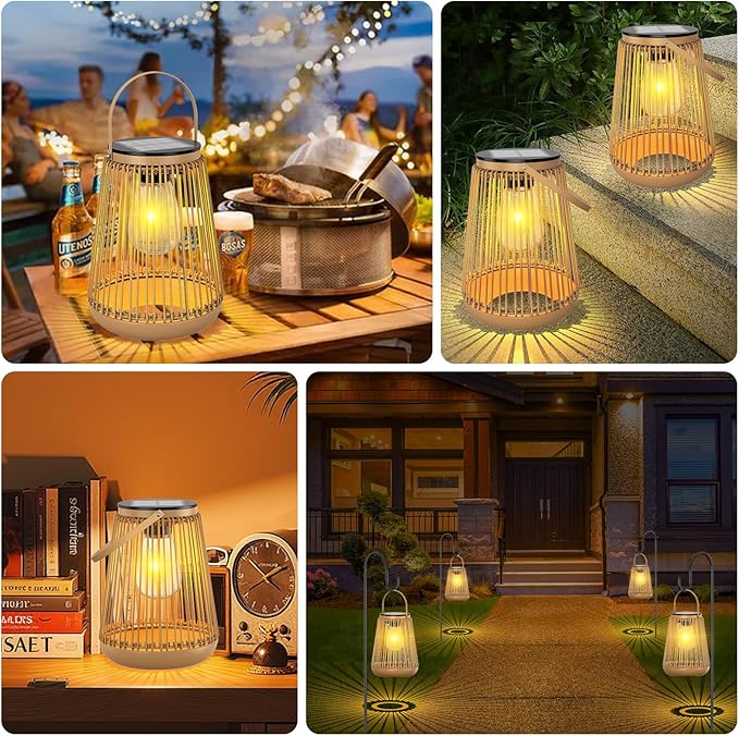 Solar Lanterns Outdoor Waterproof, KagoLing Outdoor Solar Lanterns Gifts for Women Mom Grandma, Woven Garden Decor, Rattan Lantern Decoration for Yard, Patio, Porch, Balcony, Backyard, 2 Pack
