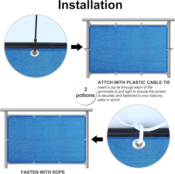 Eden's Decor Balcony Privacy Screen Cover Mesh Windscreen Weather-Resistant UV Protection for Backyard Deck, Patio, Balcony, Pool, Porch, Fence, Railing, Gardening (Blue,4'2"x 15')