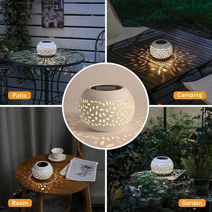Solar Table Lanterns Outdoor Waterproof - LED Lamp White Metal Table Lights -Solar Powered Decorative Lantern for Desk Patio Garden Pathway Yard
