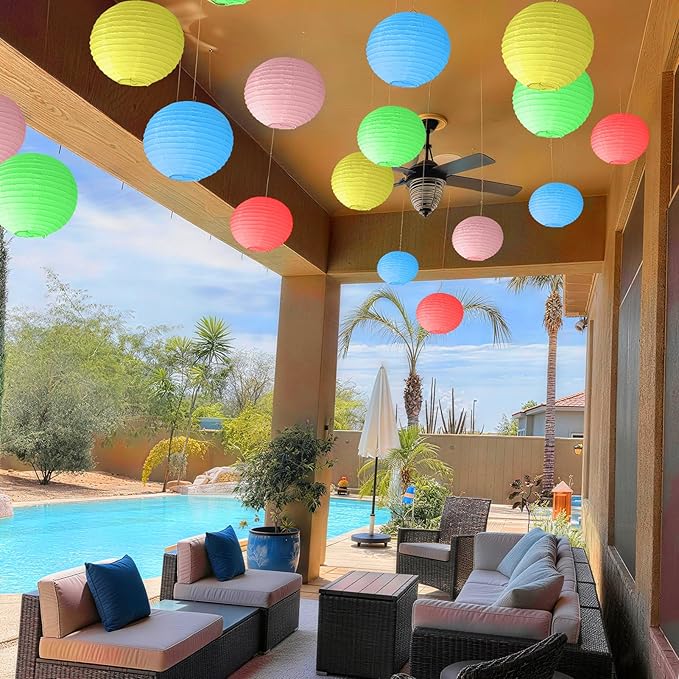KNONEW 10 Pack 10" Multicolor Outdoor Silk Lanterns Decorative Party Wedding Hanging Chinese Japanese Waterprooof Round Lantern for Birthdays, Parties Decoration (No Light Bulbs Included)