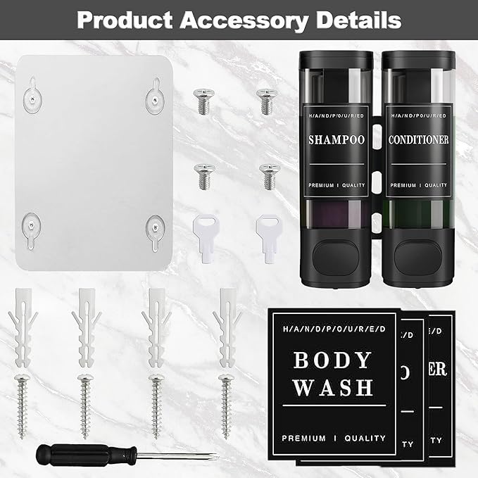 CeeVian Shampoo Dispenser Soap Dispenser 2 Chamber No Drill Wall-Mounted Shampoo Dispenser for Shower Wall Mounted Shower Soap Dispenser for Bathroom Hotel Black,2 * 300ML (Black)