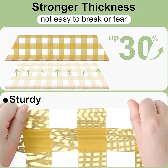 Smiry 6 Pack Gold Gingham Disposable Tablecloths - 54" x 108" Heavy Duty Plastic Table Cloth, Waterproof Buffalo Plaid Table Covers for Picnic, Banquets, Parties