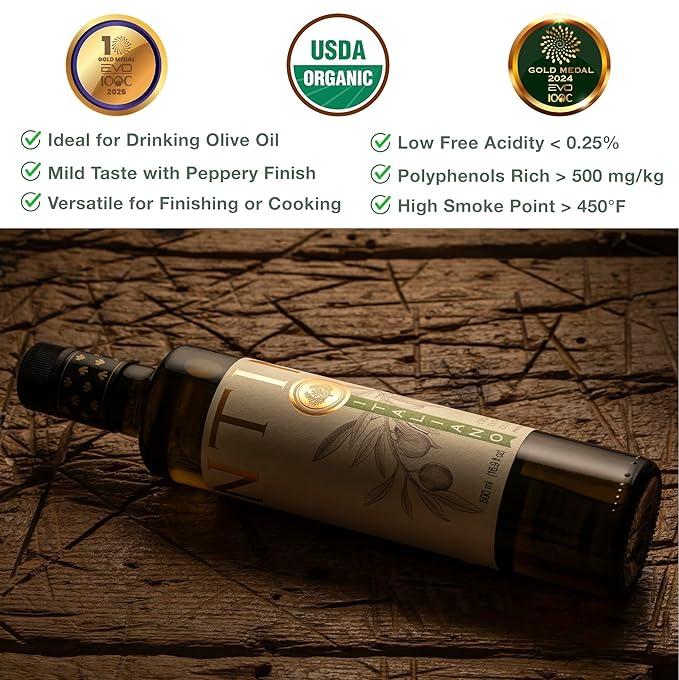 Entimio Italiano Organic Italian Extra Virgin Olive Oil from Italy, 500+ mg/kg High in Polyphenols, 2025 Gold Winner, Tuscany evoo, Cold Extracted