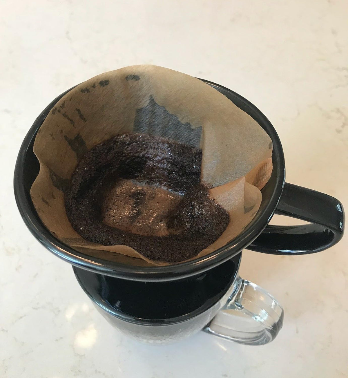 Simply Charmed Coffee Pour Over Single Cup Ceramic Brewer Coffee Maker with Melitta Filters (Black) 8-16 oz Depending on How Much Water/Grounds You