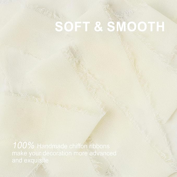 Ivory Chiffon Ribbon 1.5" x 21 Yd Handmade Fringe Silk Chiffon Fabric Ribbon for Gift Wrapping Wedding Invitation Bridal Flower Bouquet DIY Crafts Home Decor