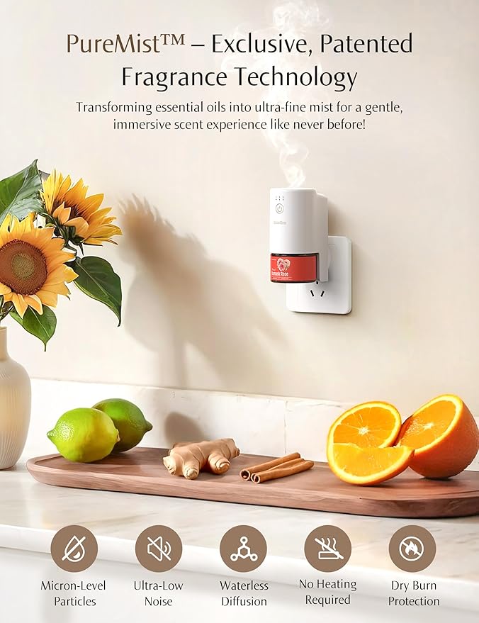 Plug-in Air Freshener for Home, Waterless Essential Oil Diffuser for Bedroom and Bathroom, Non-Toxic Formula for Pets and Nursery, 120 Days Runtime, Refillable Frankincense(Charcoal Black)