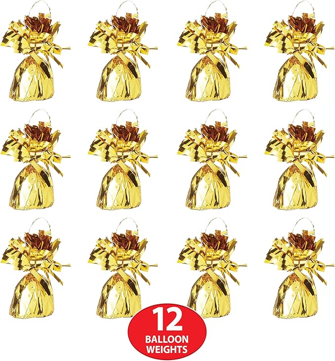 Beistle 50804 GD Metallic Wrapped Balloon Weights, Gold, 6 Ounces, 12-Piece