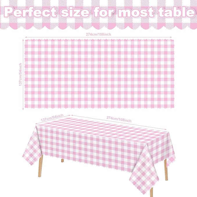 3 Pack Pink and White Checkered Tablecloth, 54 X 108Inch Plastic Red Gingham Table Cloth Waterproof Red Checkered Table Cover for Easter Mother's Day Wedding Birthday Anniversay Baby Bridal Shower