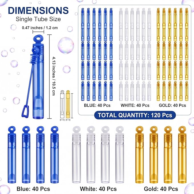 Lunmon 120 Pcs Graduation Mini Bubble Wands Bulk Grad Party Favors Class of 2026 Gold Blue White Bubble Toys Gifts for Kids Preschool Kindergarten Grad Birthday Party Supplies for High School Students