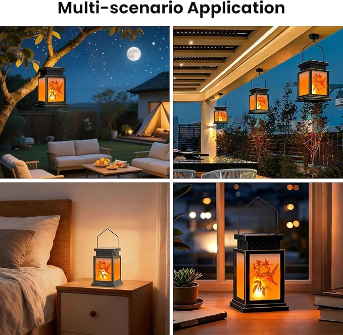 2 Pack Farmhouse Solar Lanterns ,Flame Glass Solar Lanterns ,Outdoor Waterproof Upgraded Solar and 2 AA Batteries Powered, for Mantelpiece,Outside Porch, Patio and Indoor Tables.