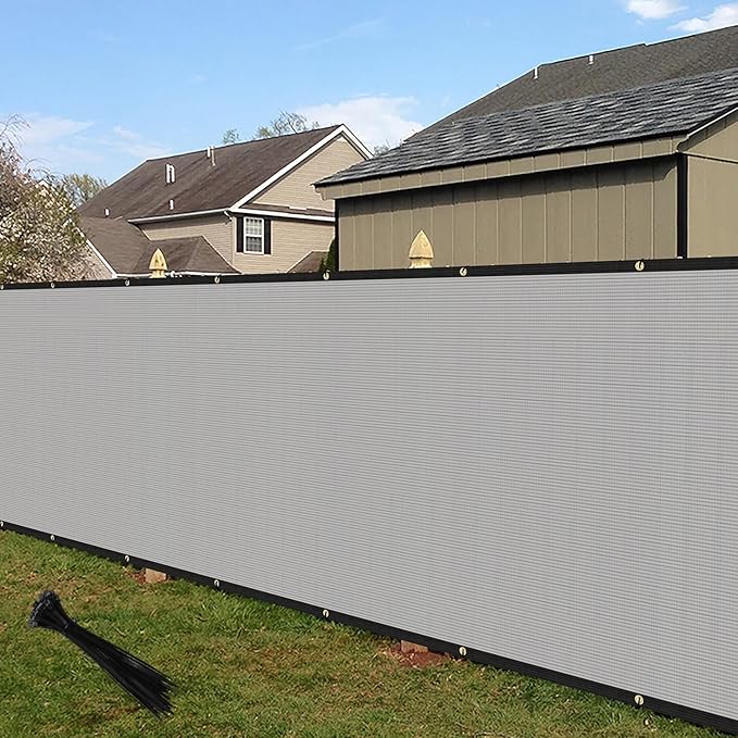 ECOOPTS 8'x3' Privacy Fence Screen Windscreen with Copper Grommets, Fit for Commercial Fence and Residential Garden Outdoor 90% UV Blockage, Cable Zip Ties Included (Gray)