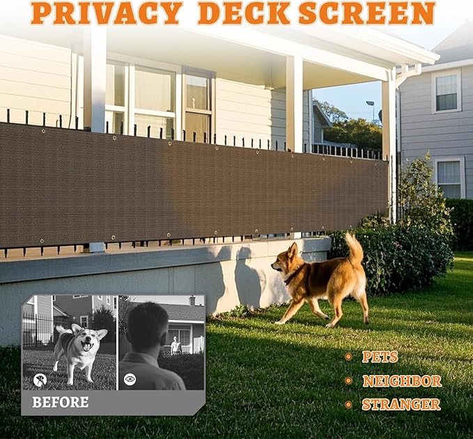 2.5' x 148' Balcony Privacy Screen Fence Cover with Zip Ties Grommets for Apartment Patio Porch Deck Backyard Outdoor (Brown)