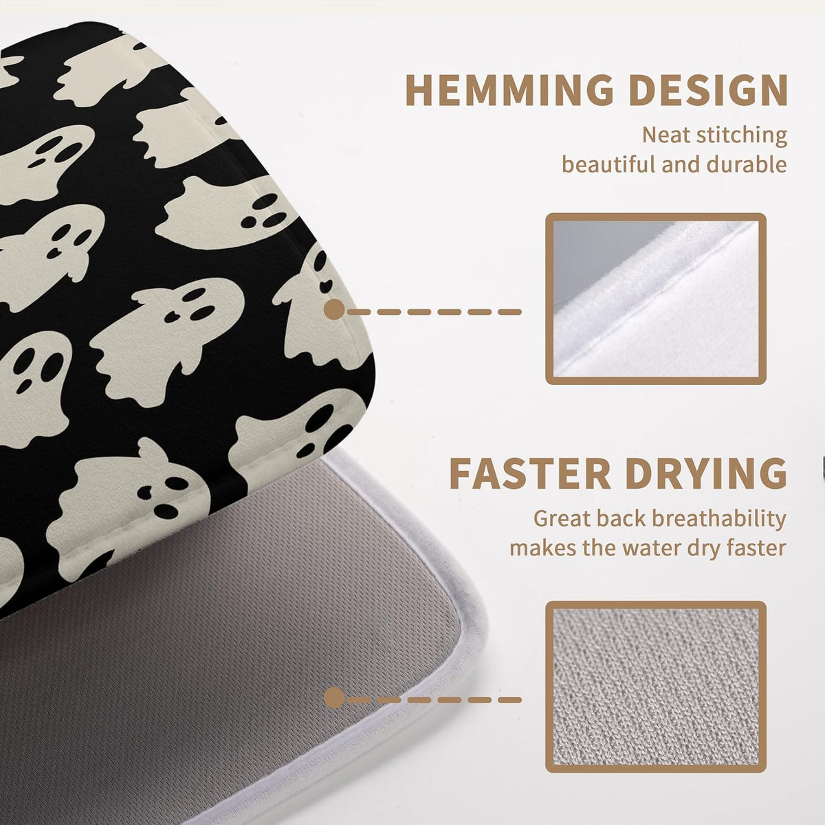 Halloween Ghosts Dish Drying Mat Black and White Large Kitchen Mats Dish Drying Pad Absorbent Dish Dryer Mat for Kitchen Countertops Microfiber Drainer Pad Dish Drying Mats (18x24 in)
