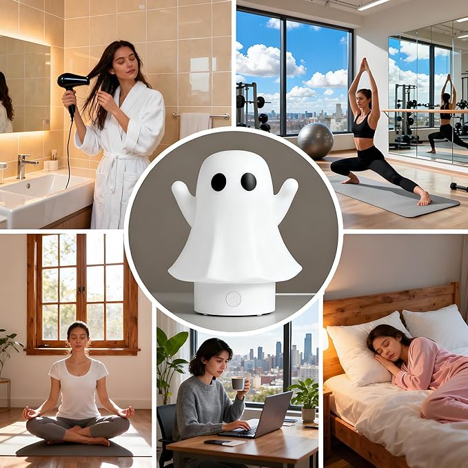 Cute Ghost Essential Oil Diffuser, 120ML Ultrasonic Cool Mist Humidifier with 7-Color LED & Auto Shut-Off, Aromatherapy for Home Bedroom Office, Ideal Gift for Women & Kids (Apricot)