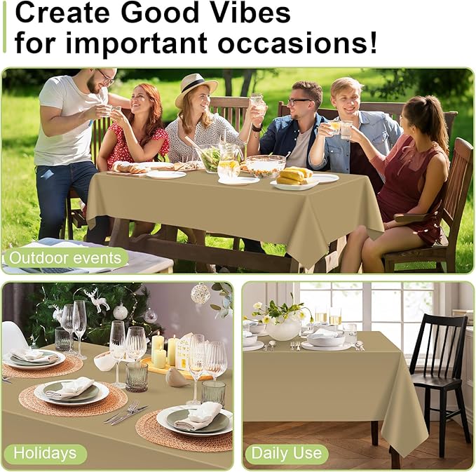 QIKSION Gold Plastic Table Cloth Disposable 3 Pack, 54 x 108 Inch Tablecloths for Graduation, Thanksgiving, Christmas Decorations, Rectangle Table Cover