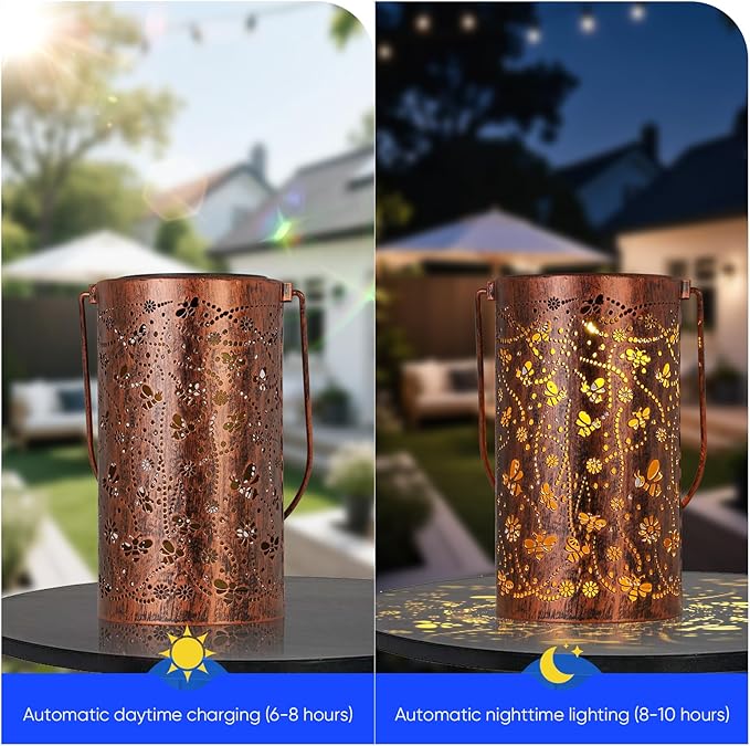 Homemory Bee Solar Lanterns Outdoor Waterproof, Birthday Gifts for Women Mom Grandma, LED Solar Lights Metal Decoration Outside for Yard, Patio, Backyard, Porch, Lawn