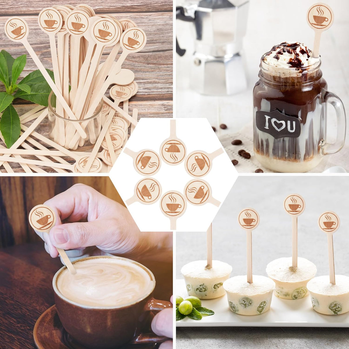 100Pcs Coffee Stirrers-5.9 Inch Natural Wooden Stir Sticks with Round Ends, Disposable Biodegradable Cafe Grade Coffee Stir Sticks Wood Beverage