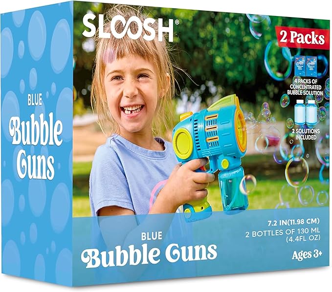 Sloosh 2 Packs Bubble Gun Machine with Refill Solution, Automatic Bubble Maker Blower for Kids, Outdoors, Party, Easter, Summer, Easter Basket Stuffers, Birthday Gift