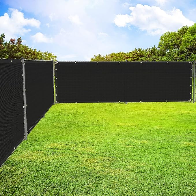 ECOOPTS 8'x77' Privacy Fence Screen Windscreen with Copper Grommets, Fit for Commercial Fence and Residential Garden Outdoor 90% UV Blockage, Cable Zip Ties Included (Black)