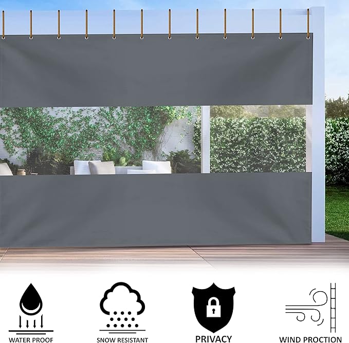 Covers & All Outdoor Clear Panel Curtain, 12 oz Vinyl Outdoor Curtains for Patio, Weather Resistant Waterproof Tarp with Brass Grommets for Pergola, Porch, Gazebos, Balcony (10'H x 8'W Feet, Gray)
