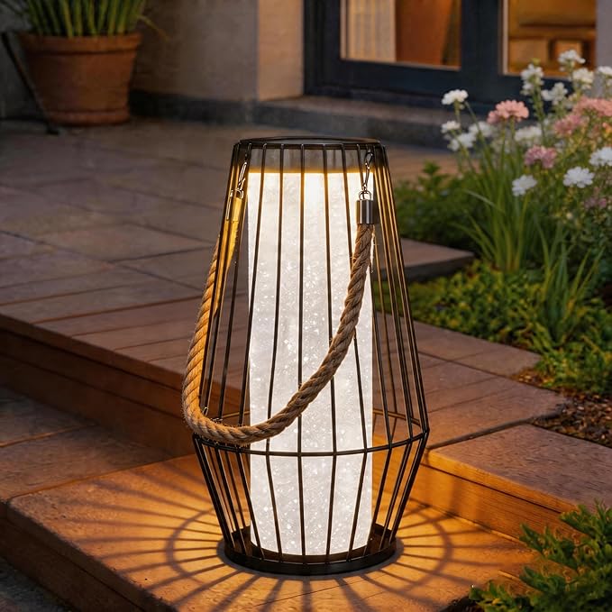 Outdoor Solar Lanterns 13" Large Solar Hanging/Standing Lantern Lights Waterproof Rechargeable Metal Table Lamp with Retro Handle for Garden, Yard, Patio, Proch, Wedding Decoration
