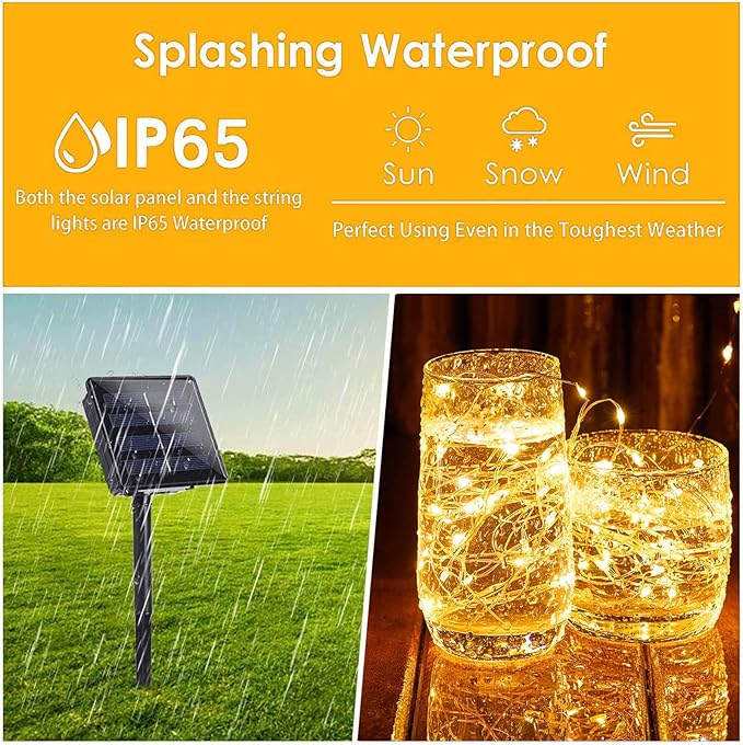 (Warm White ⇋ Cool White) Solar String Lights Outdoor, 2-Pack 80FT 200 LED Waterproof Copper Wire Solar Twinkle Lights for Outside with 8 Modes, Fairy Light for Tree Garden Wedding Patio Decorations