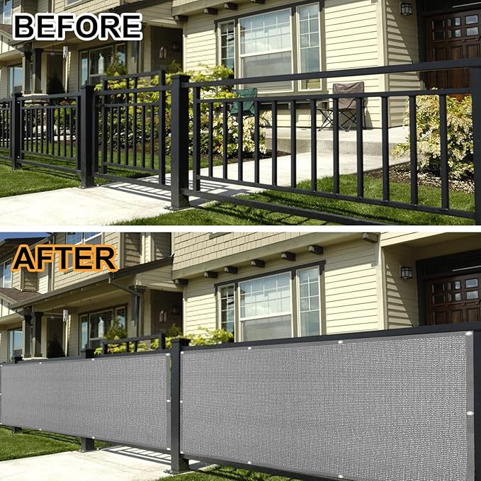 Eden's Decor Balcony Privacy Screen Grey 4'x 44' Cover Mesh Windscreen Weather-Resistant UV Protection for Backyard Deck, Patio, Balcony, Pool, Porch, Fence, Railing, Gardening