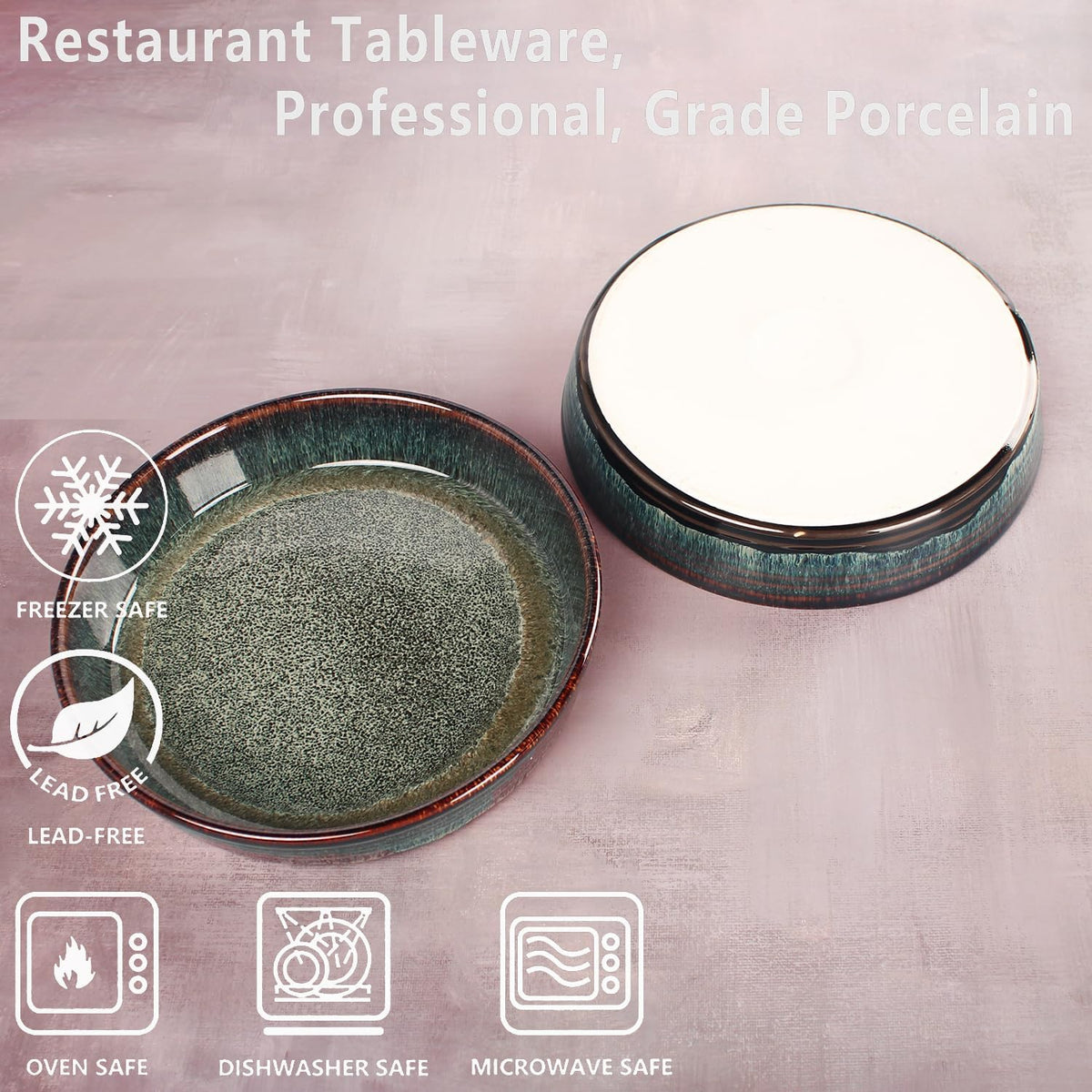 Ceramic Pie Pan Quiche Baking Dish Set of 2, Round 7.5 Inch Au Gratin Baking Dishes, 17 Ounces Non-Stick Tart Pan, Pie Plate for Apple, Oven