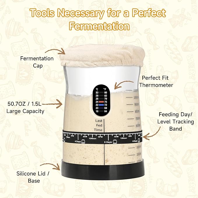 Pro Sourdough Starter Kit- 50oz Large Capacity Sourdough Starter Jar, 17 Flavorful Fermentation Recipes