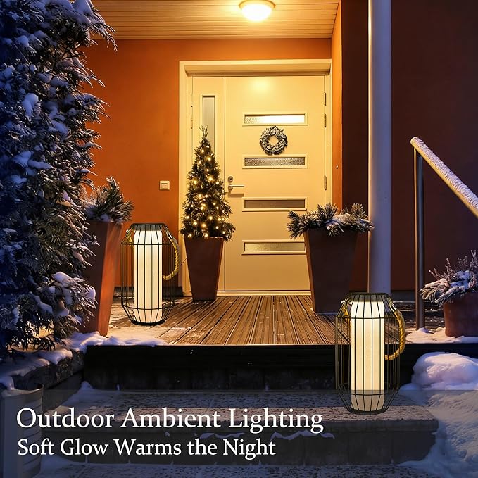 pearlstar Solar Lanterns Outdoor Waterproof Dual Charging (USB/Solar) Hanging Lantern Large Metal Floor Lamp for Patio Table Outside Porch Yard Garden Pool Decor