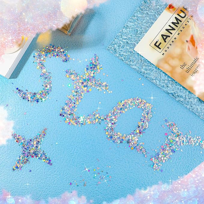 Skylety 60 G/ 2.1 oz Holographic Star Moon Glitter Fairy Confetti Sequin Galaxy Iridescent Metallic Glitter Foil Confetti Sequin Scatter for Valentines Wedding Party DIY(6 mm, 4 mm,Silver)