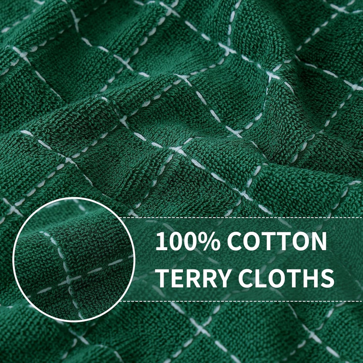 Homaxy 100% Cotton Terry Kitchen Dish Cloths, Ultra Soft and Absorbent Dish Towels for Kitchen, Perfect for Drying and Washing Dishes, 8 Pack, 12 x 12 Inches, Dark Green