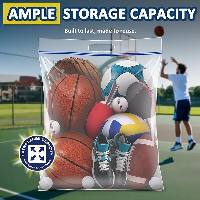 25 Gallon Extra Large Resealable Storage Bags with Zipper Top，35" x 24" Heavy Duty Clear Bags with Handles, 4 Mil Thick, Perfect for Clothing, Pillows, Travel, and Moving (10 Packs)