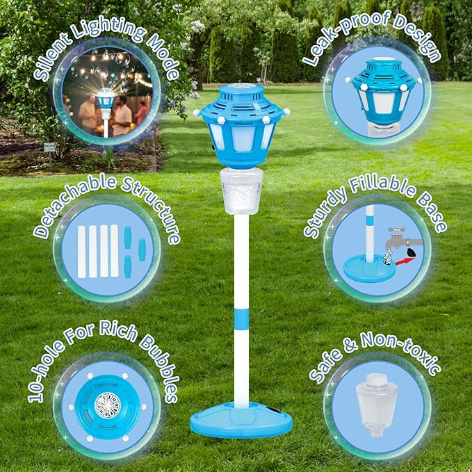 Bubble Machine Maker for Kids, Automatic Bubble Blower with Light & Rechargeable Battery, 40 Inch Adjustable Height Outdoor Toy for Toddlers Party Birthday (Includes 3 Solution), Blue