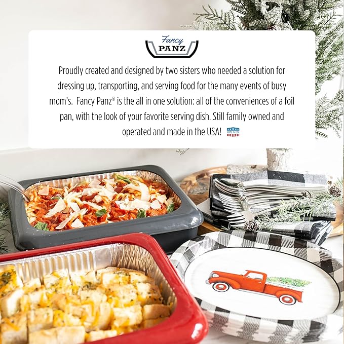 Fancy Panz - Marble 9x13x2" Aluminum Foil Pan Carrier with Lid - Elevated Food Serving Tray - Portable Casserole Carrier with Lid - Made in the USA Hosting Essentials
