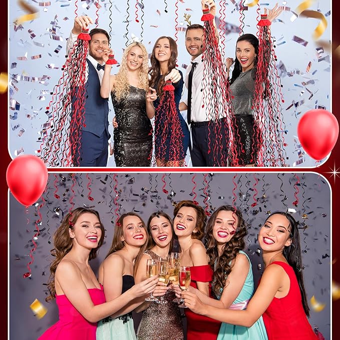 WinnerWhy 30 Pcs No Mess Confetti Poppers Hand Throw Streamers Party Poppers for Graduation 2026 Birthday Celebrations Wedding Engagement Bachelorette Party Supplies(Black and Red)