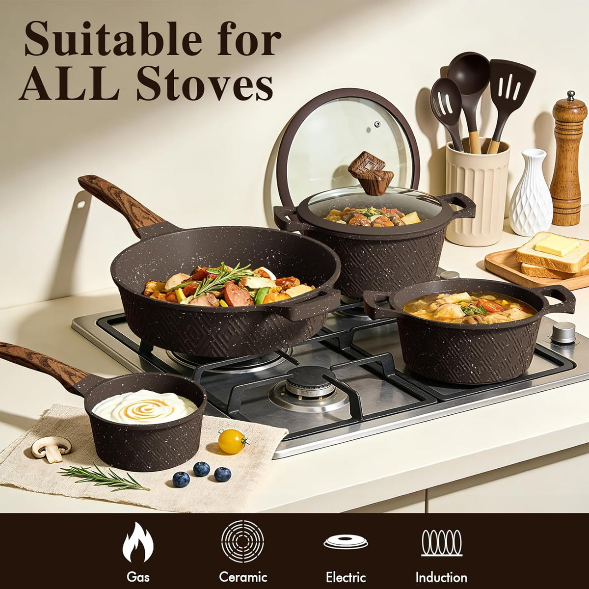 Umite Chef 26PCS Pots and Pans Set Non Stick, Nonstick Cookware Sets, Induction Cook Ware, Includes Steamer & Silicone U