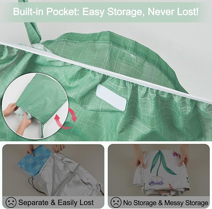 Picnic Table Cover with Bench Covers Windproof Waterproof Picnic Table Covers Camping Tablecloth with Self-Storage Bag, 72in, Sage