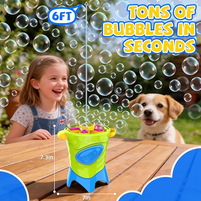Automatic Bubble Machine for Kids - High Output Bubble Maker with 20000 Bubbles Per Minute - Includes 4 Solutions for Outdoor Toddler Toys and Backyard Parties