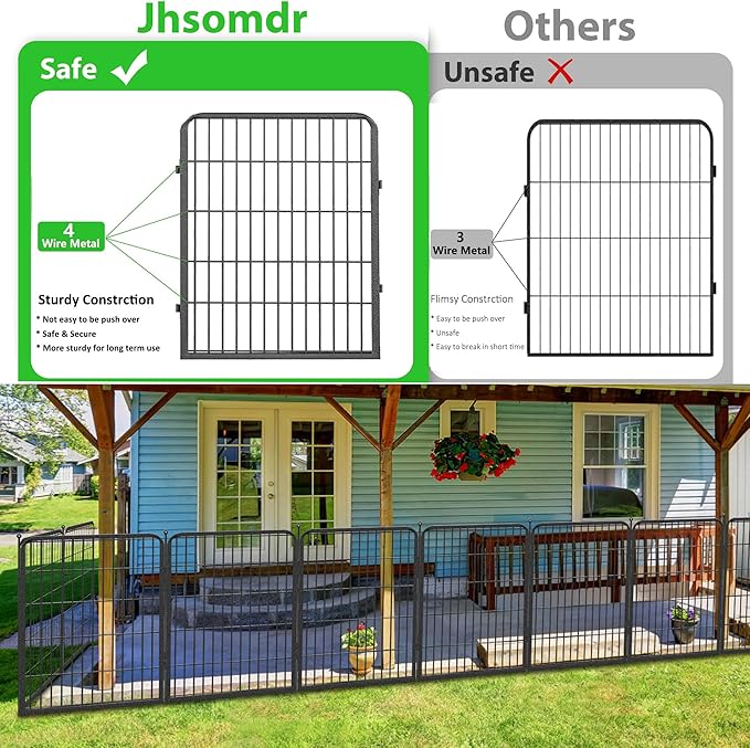 Garden Fence with Gate Metal Fencing Outdoor for Yard, 32in x83ft 36 Panels Outdoor Dog Fence Temporary Fence for Dogs Outside, Rustproof Garden Fencing Flower Bed Edging for Patio