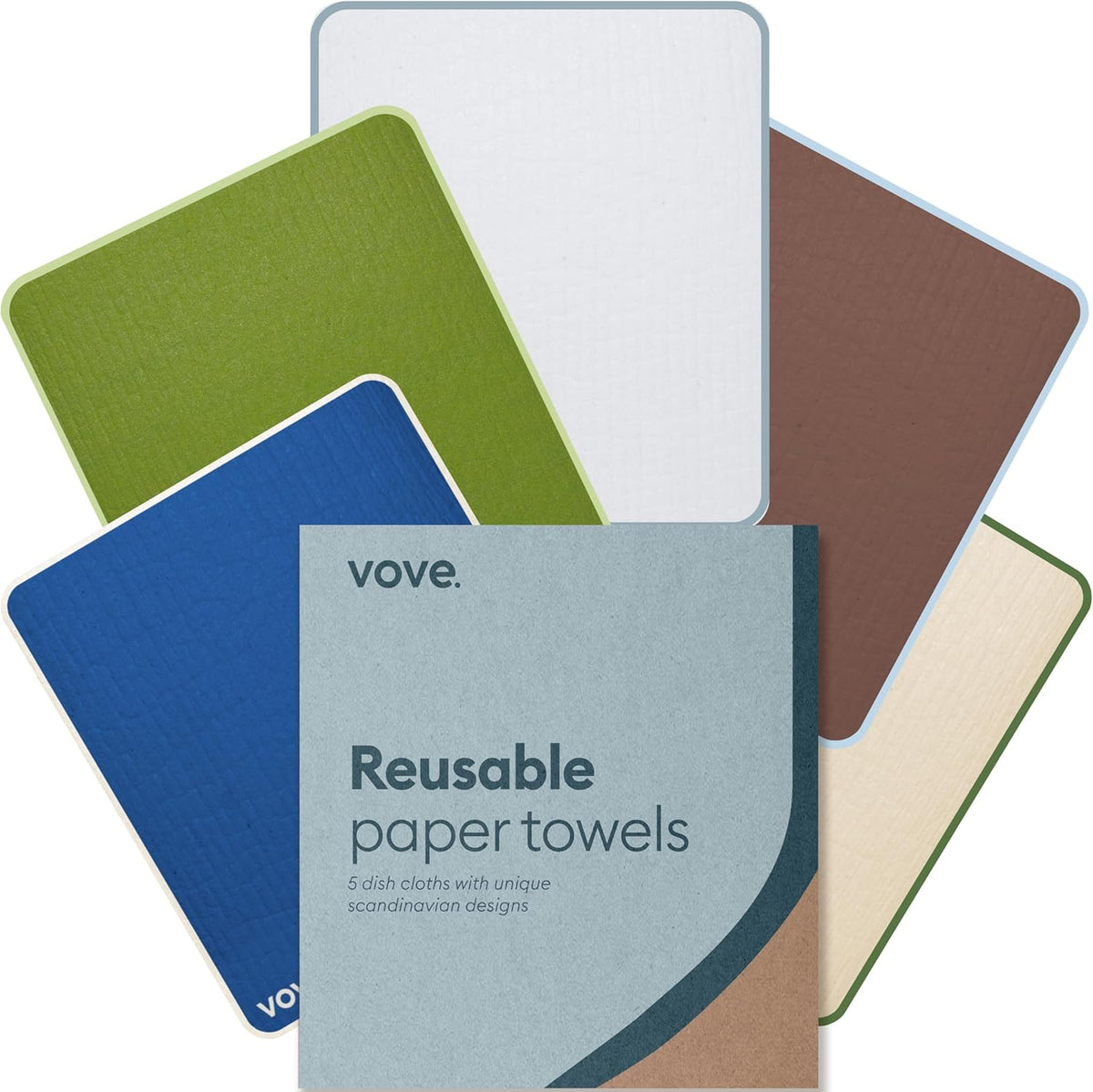 Vove Swedish Dishcloths 5-Pack, Essential Neutrals - FSC Certified Cellulose & Cotton, Oeko-TEX Standard 100