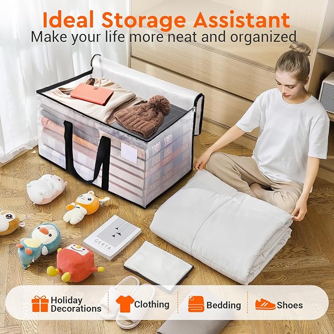 BlissTotes Clear Moving Bags Heavy Duty, 76L Extra Large Storage Bags with Zipper & Reinforced Handles, Waterproof PP Moving Totes for Clothes, Bedding, Comforters, Space Saving Storage (4 Pack)
