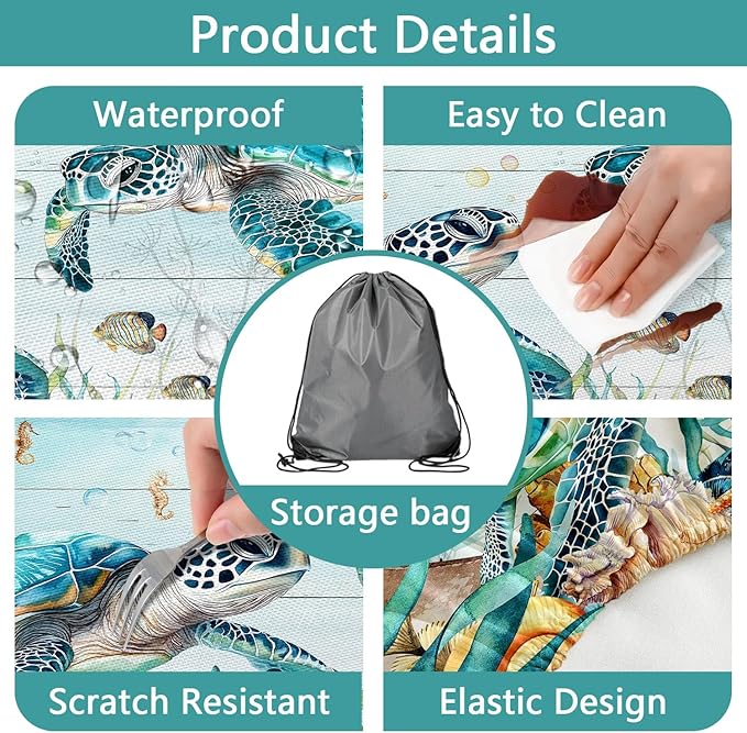 Ocean Sea Turtles Picnic Table Cover with Bench Covers and Bag, Camping Essentials, Waterproof Windproof, Fitted Tablecloth Cover with Elastic Edge, for Indoor & Outdoor, Garden, 3 PCS, 30x72 Inch