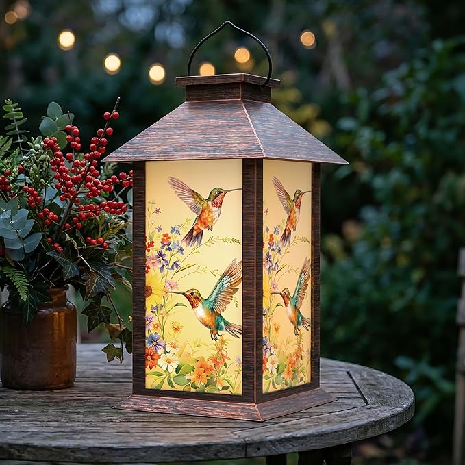 Hummingbird Solar Lanterns Outdoor Waterproof, Decorative Solar Lantern with Flickering LED Candle, 13 Inch Hanging Garden Lanterns for Patio Porch Yard Decor, Gifts for Women Mom Grandma, 1 Pack
