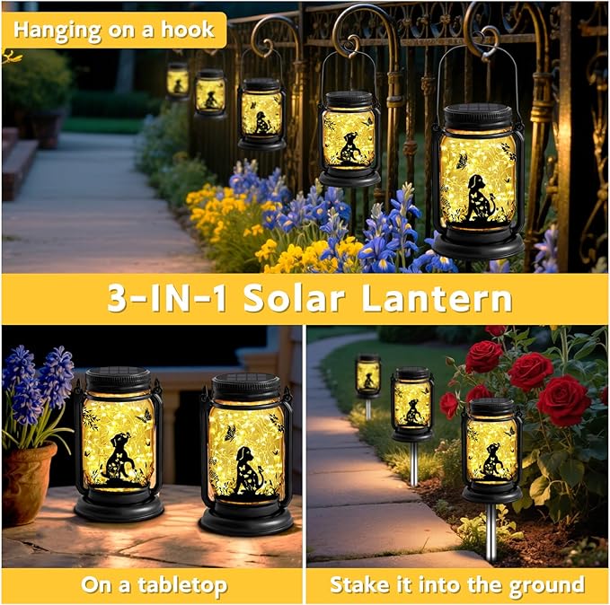 Dog Hanging Mason Jar Solar Lights, Labrador Retriever Solar Lanterns 3-in-1 Outdoor Waterproof, Birthday Gifts for Women Mom Mother's Day Dog Lover, Garden Decor for Patio Yard Balcony Decoration