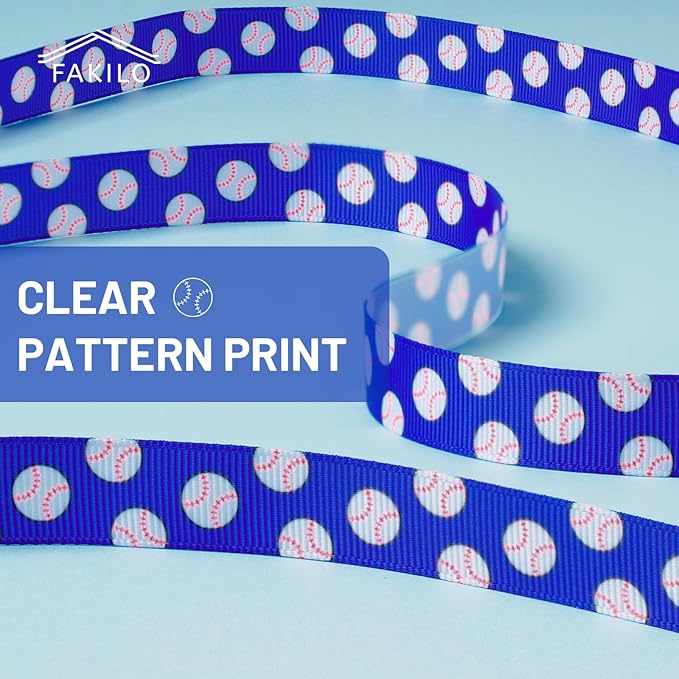 Baseball Ribbons 5 Rolls 20 Yards Total, 5/8" Sports Grosgrain Baseball Themed Ribbons for Gift Wrapping Crafts Making Hair Bows and Team Party Decor